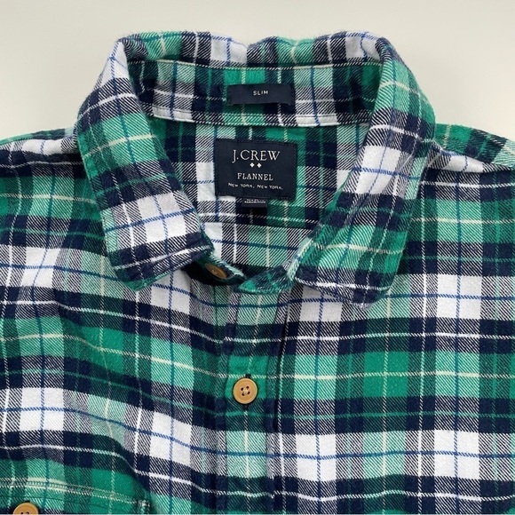 J.Crew Factory Men's Green Blue Plaid Slim Fit Flannel Button Down Shirt Medium - Picture 3 of 4